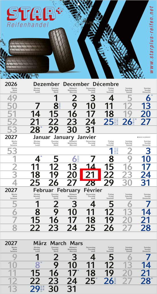 4-Monatskalender Einblatt Budget 4 Schrift modern