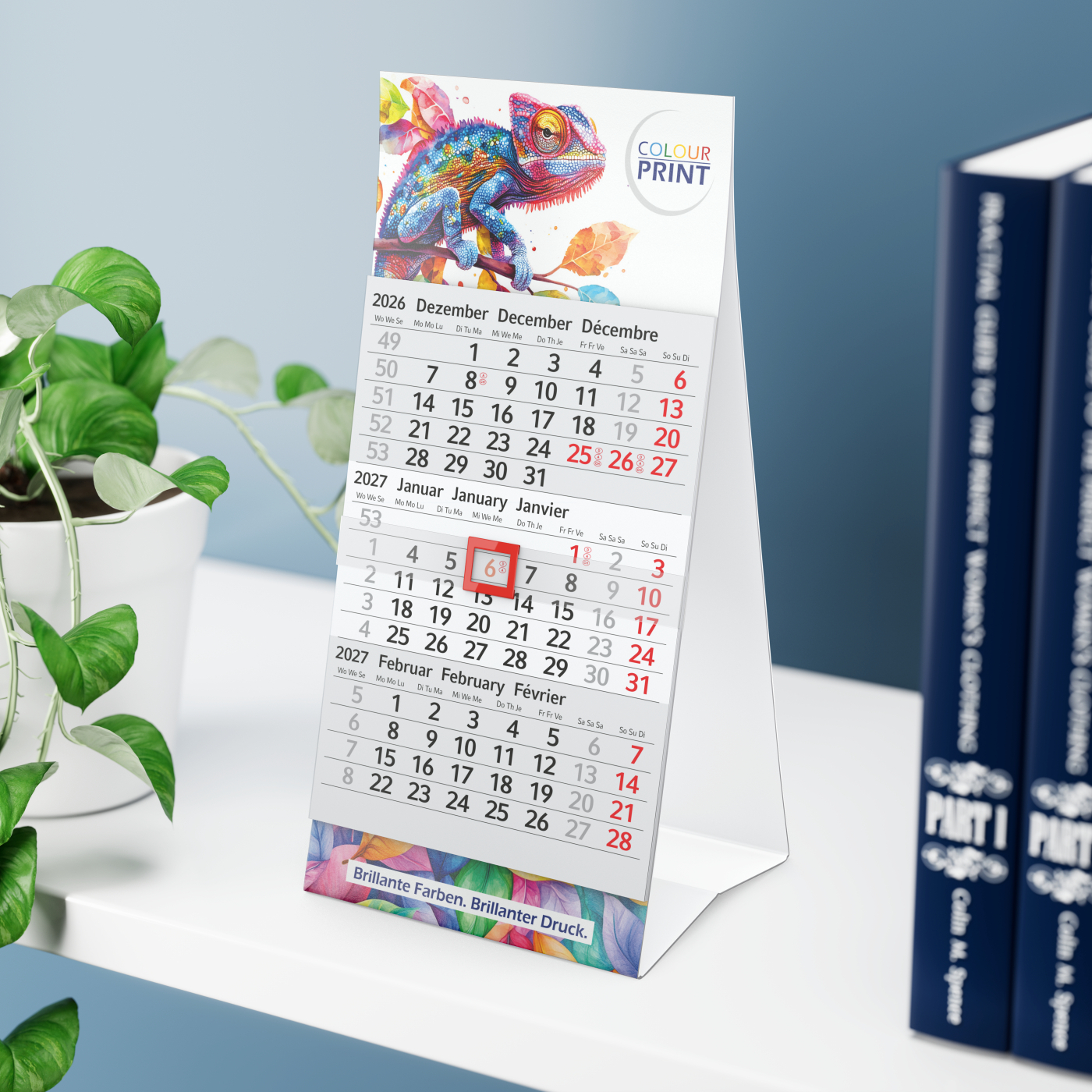 Tischkalender Mini 3 Karton-Dachaufsteller