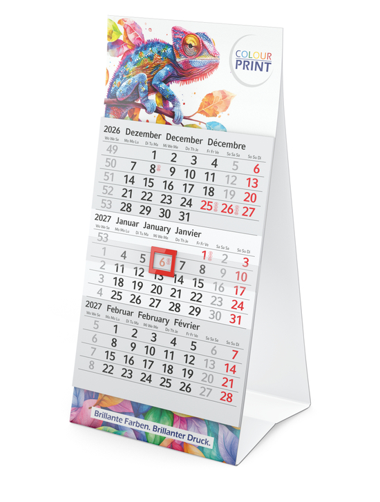 Tischkalender Mini 3 Karton-Dachaufsteller