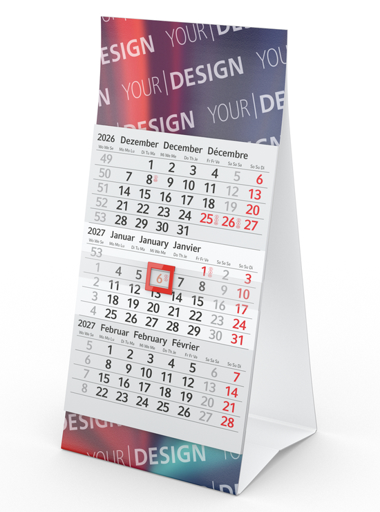 Tischkalender Mini 3 Karton-Dachaufsteller