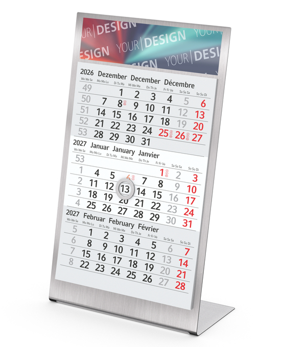 Tischkalender Desktop 3 Steel Edelstahl-Aufsteller gebürstet