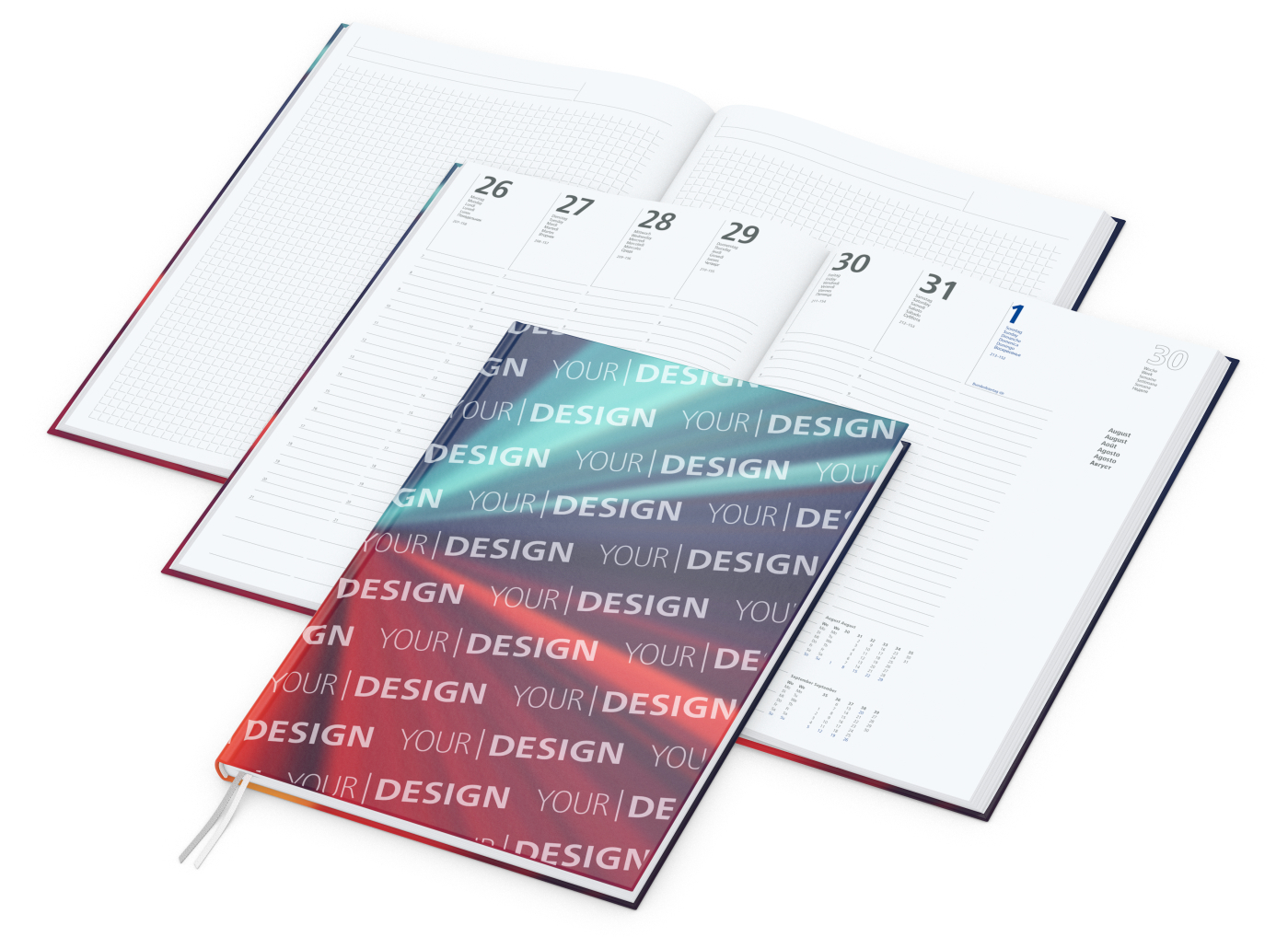 Wochenkalender vorne + Notizen hinten Note-Hybrid Ecken spitz Papier-Hardcover