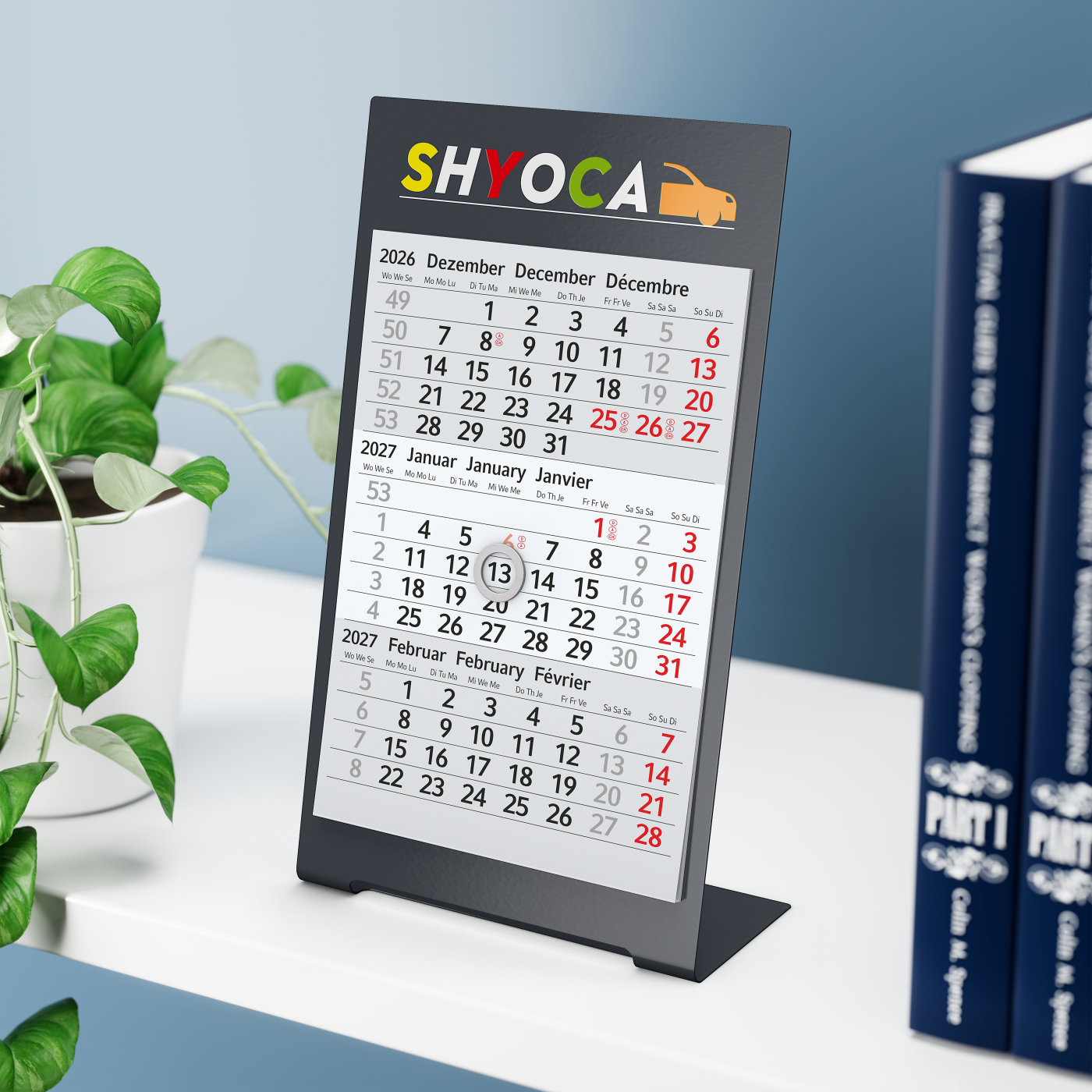 Tischkalender Desktop 3 Color Metallaufsteller farbbeschichtet