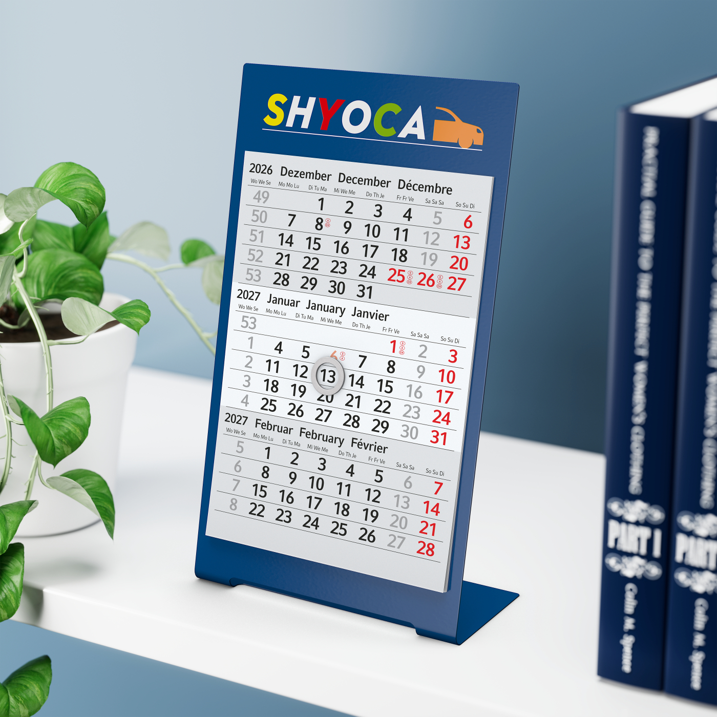 Tischkalender Desktop 3 Color Metallaufsteller farbbeschichtet