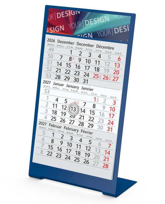 Tischkalender Desktop 3 Color Metallaufsteller farbbeschichtet