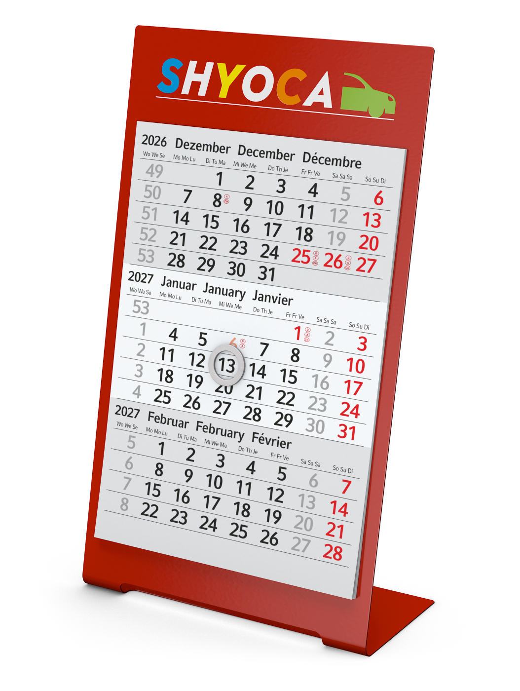 Tischkalender Desktop 3 Color Metallaufsteller farbbeschichtet