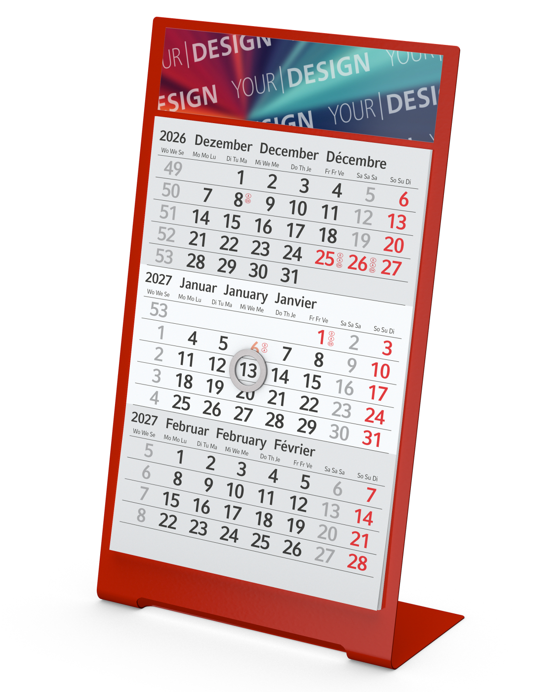 Tischkalender Desktop 3 Color Metallaufsteller farbbeschichtet