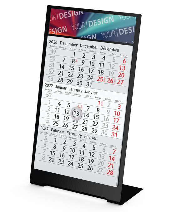 Tischkalender Desktop 3 Color Metallaufsteller farbbeschichtet