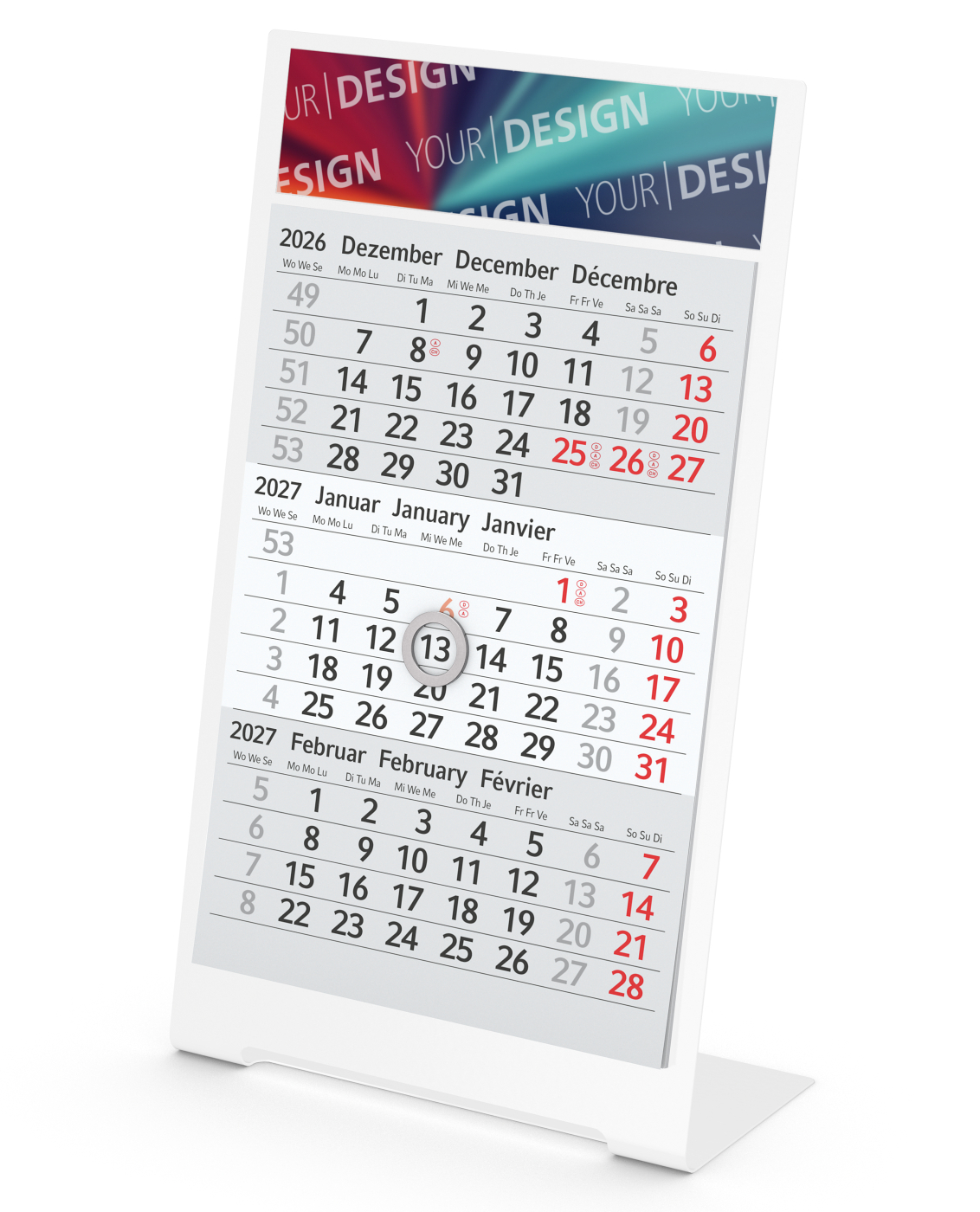 Tischkalender Desktop 3 Color Metallaufsteller farbbeschichtet