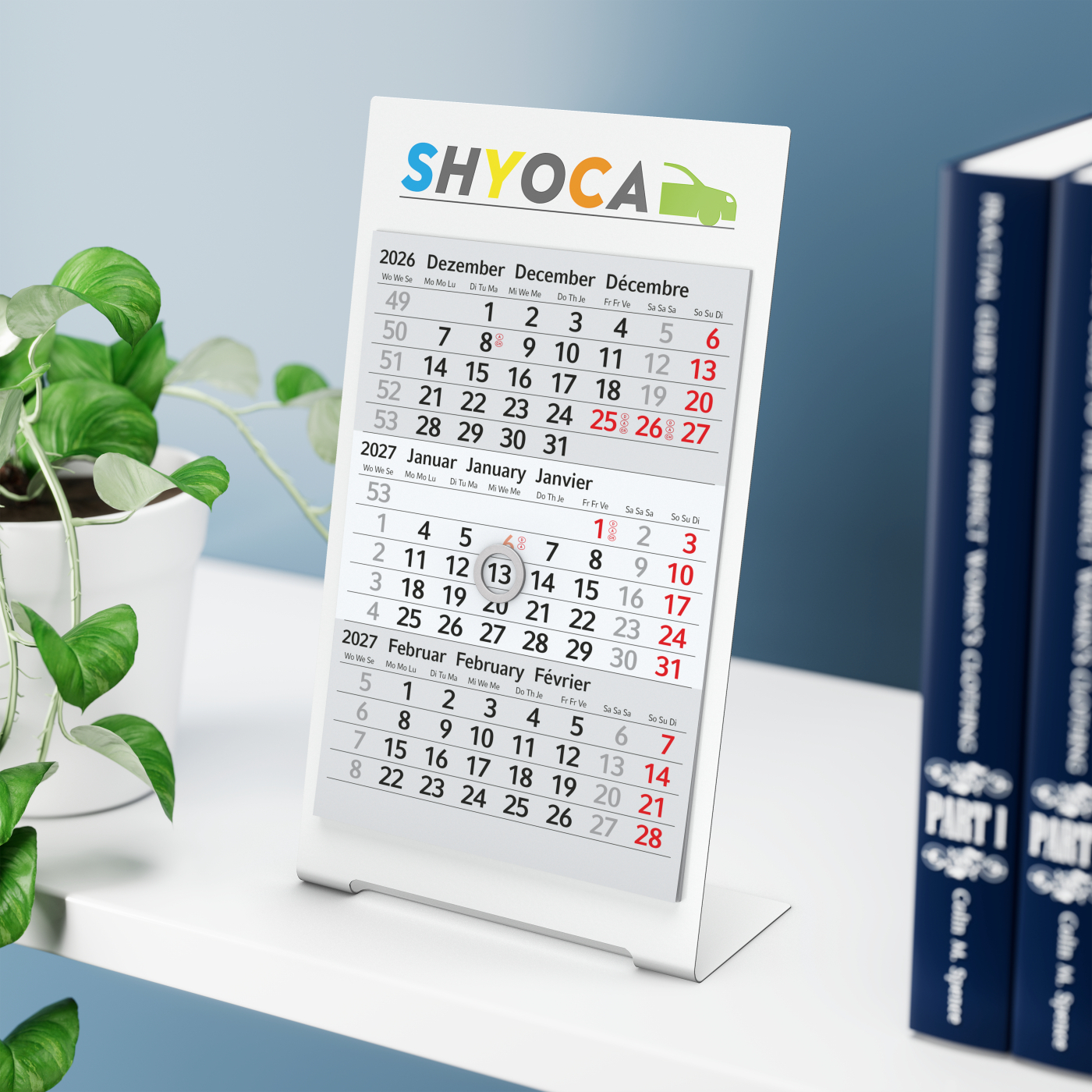 Tischkalender Desktop 3 Color Metallaufsteller farbbeschichtet