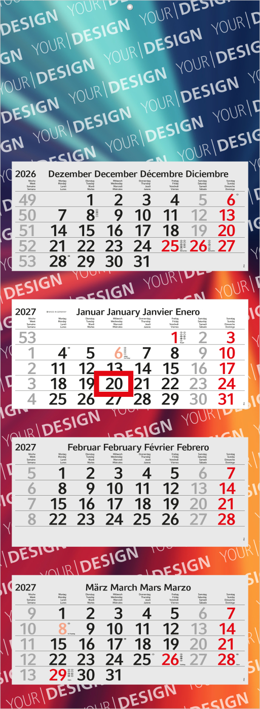 4-Monatskalender Mehrblock Profil 4 Schrift modern