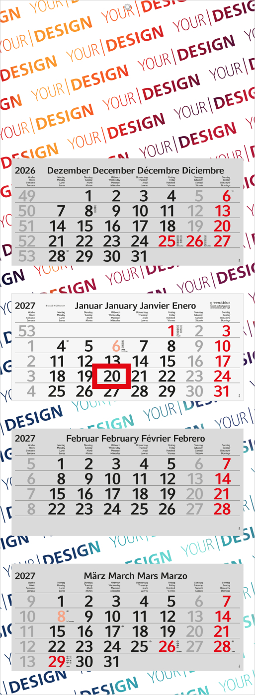 4-Monatskalender Mehrblock Profil 4 RECYCLING Schrift modern