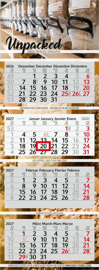 4-Monatskalender Mehrblock Profil 4 RECYCLING Schrift modern