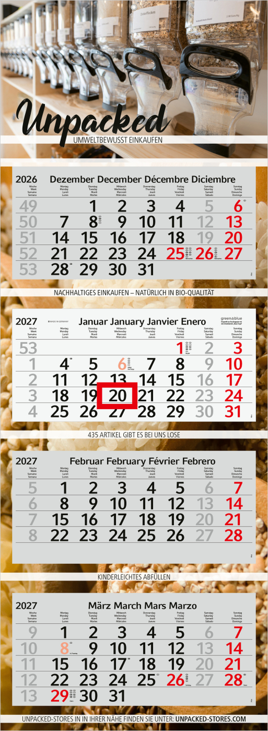 4-Monatskalender Mehrblock Profil 4 RECYCLING Schrift modern