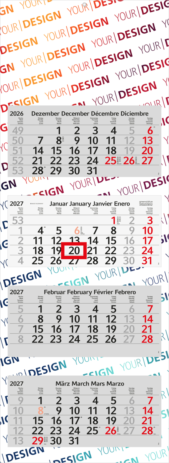 4-Monatskalender Mehrblock Profil 4 RECYCLING Schrift modern