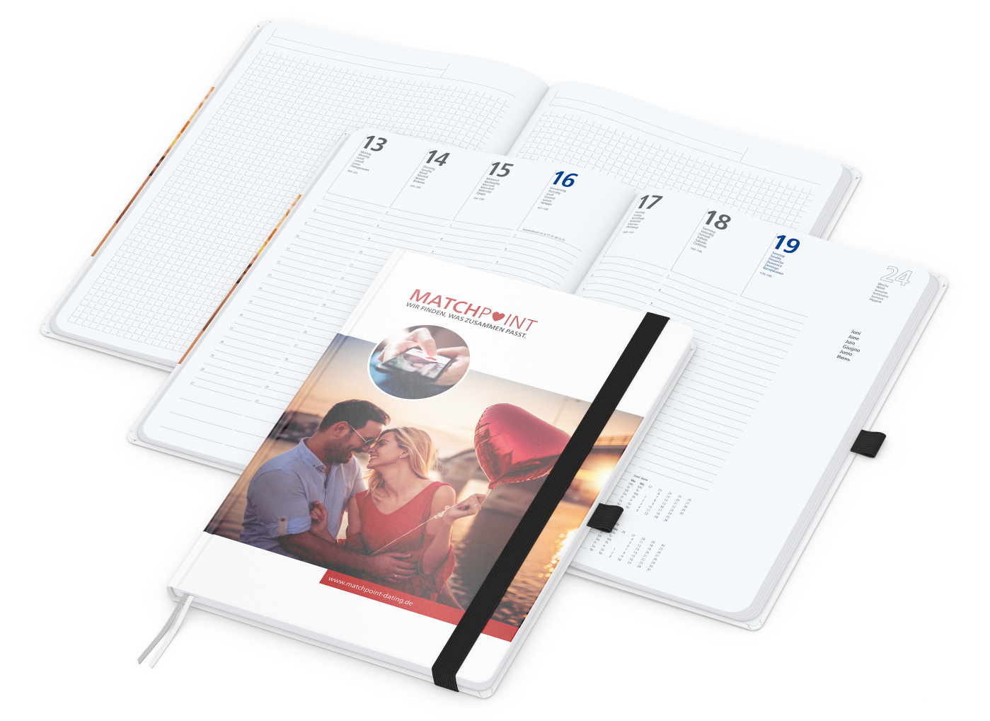 Wochenkalender vorne + Notizen hinten Match-Hybrid Papier-Hardcover