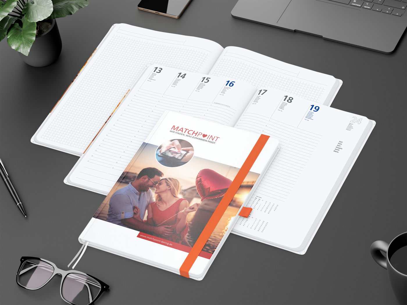 Wochenkalender vorne + Notizen hinten Match-Hybrid Papier-Hardcover