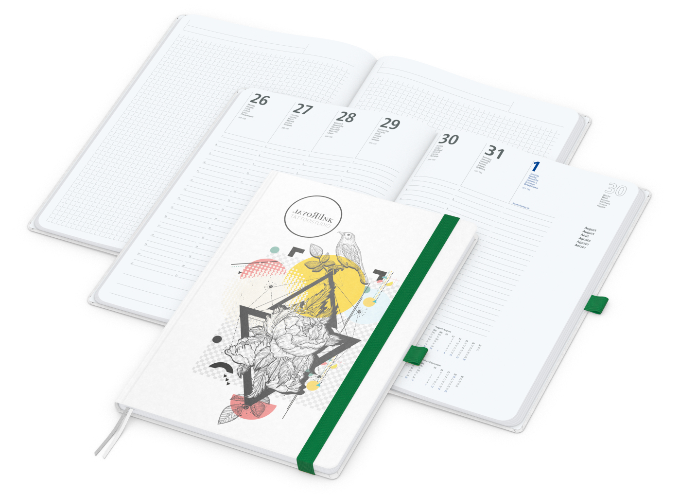 Wochenkalender vorne + Notizen hinten Match-Hybrid Papier-Hardcover