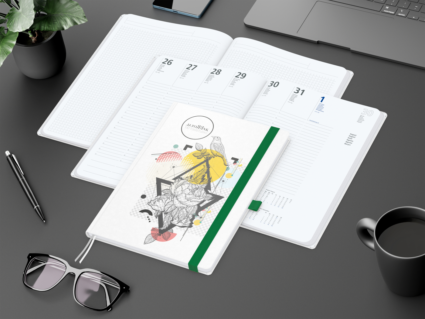 Wochenkalender vorne + Notizen hinten Match-Hybrid Papier-Hardcover