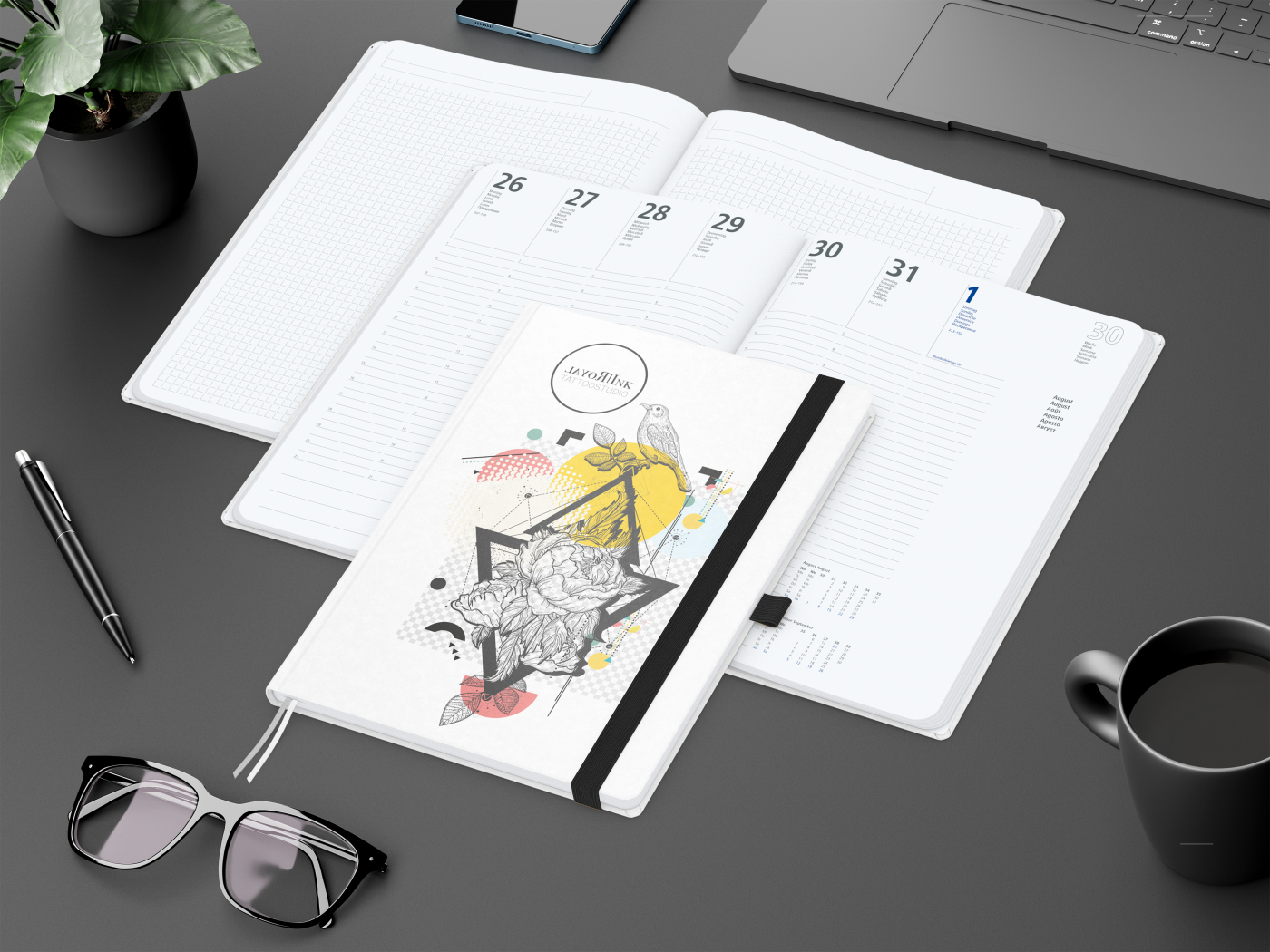 Wochenkalender vorne + Notizen hinten Match-Hybrid Papier-Hardcover