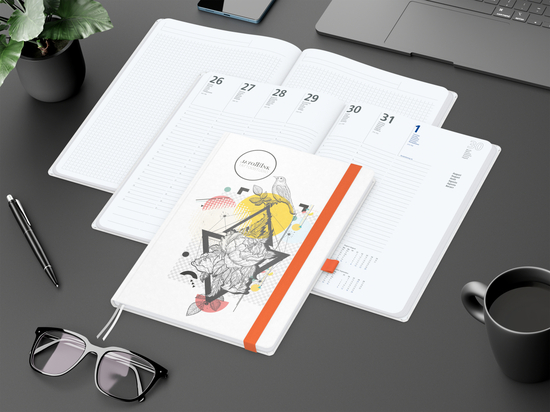 Wochenkalender vorne + Notizen hinten Match-Hybrid Papier-Hardcover