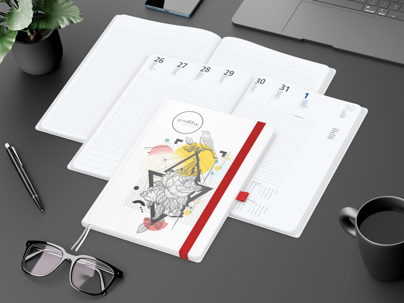 Wochenkalender vorne + Notizen hinten Match-Hybrid Papier-Hardcover