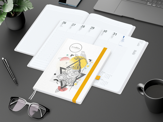 Wochenkalender vorne + Notizen hinten Match-Hybrid Papier-Hardcover