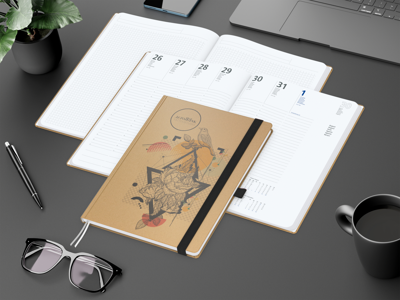 Wochenkalender vorne + Notizen hinten Match-Hybrid Papier-Hardcover