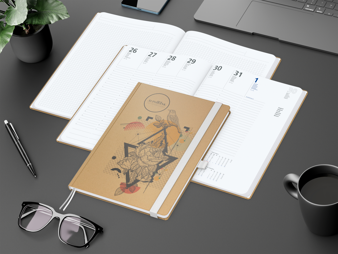 Wochenkalender vorne + Notizen hinten Match-Hybrid Papier-Hardcover