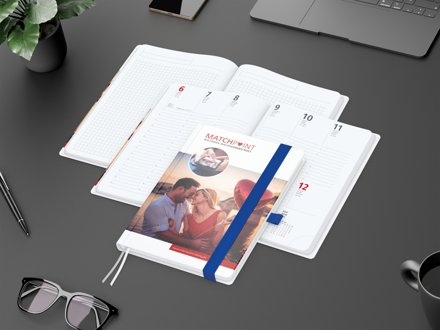 Wochenkalender vorne + Notizen hinten Match-Hybrid Papier-Hardcover