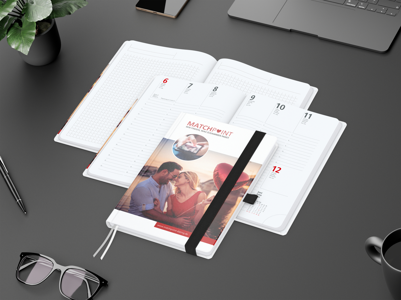 Wochenkalender vorne + Notizen hinten Match-Hybrid Papier-Hardcover