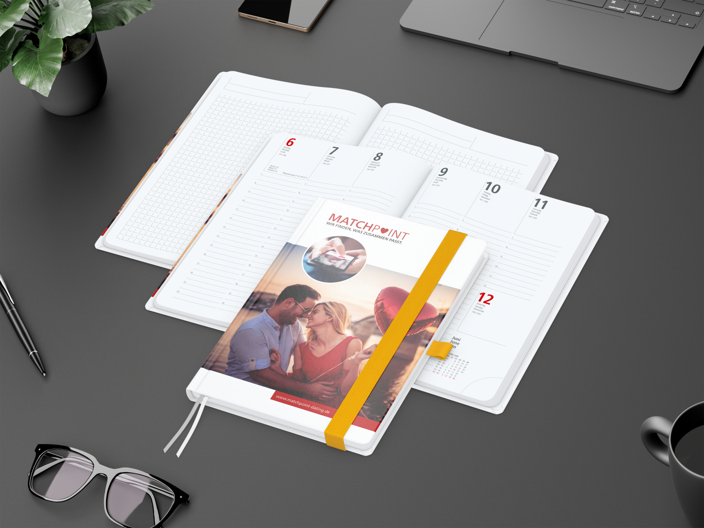 Wochenkalender vorne + Notizen hinten Match-Hybrid Papier-Hardcover