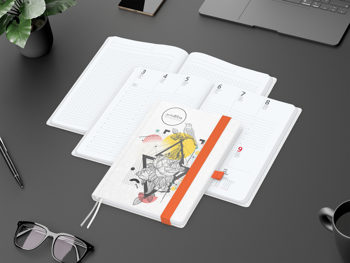 Wochenkalender vorne + Notizen hinten Match-Hybrid Papier-Hardcover