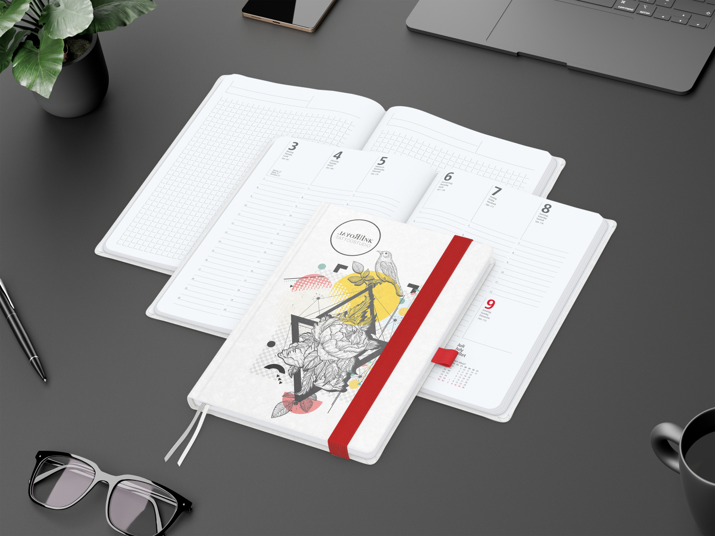 Wochenkalender vorne + Notizen hinten Match-Hybrid Papier-Hardcover