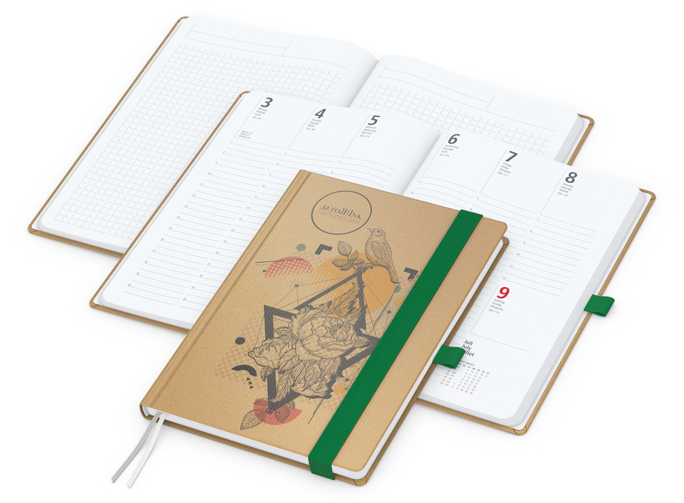 Wochenkalender vorne + Notizen hinten Match-Hybrid Papier-Hardcover