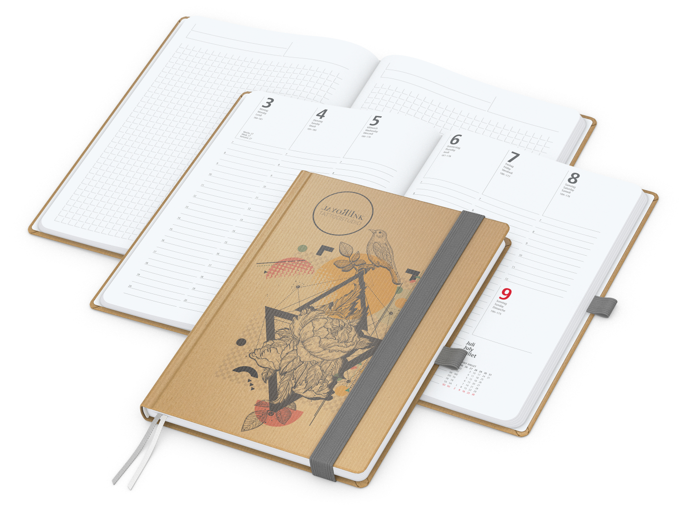 Wochenkalender vorne + Notizen hinten Match-Hybrid Papier-Hardcover