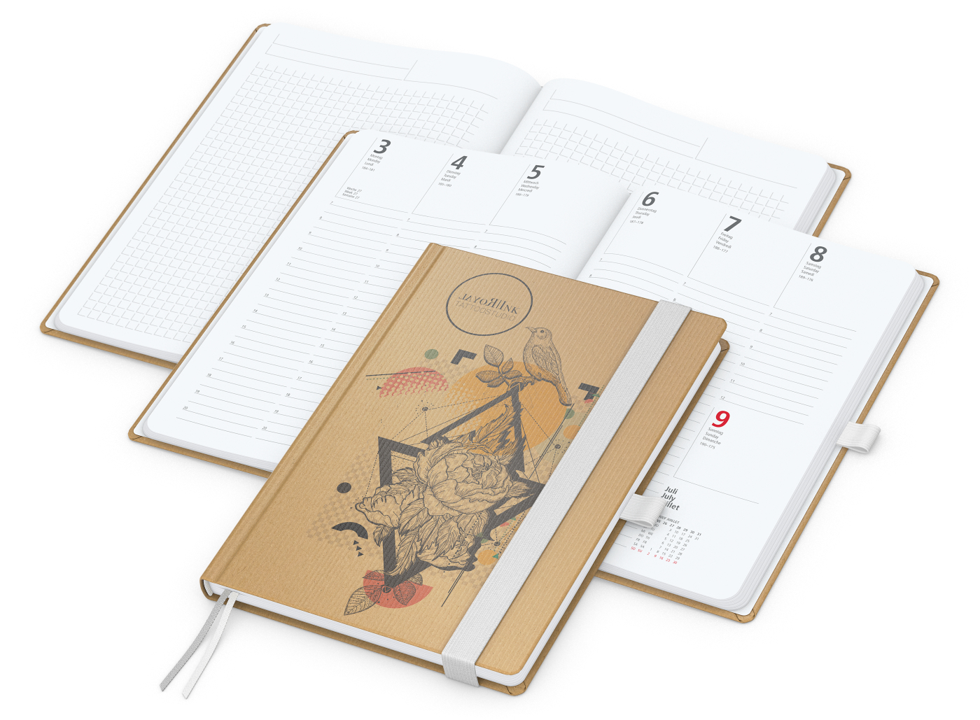 Wochenkalender vorne + Notizen hinten Match-Hybrid Papier-Hardcover