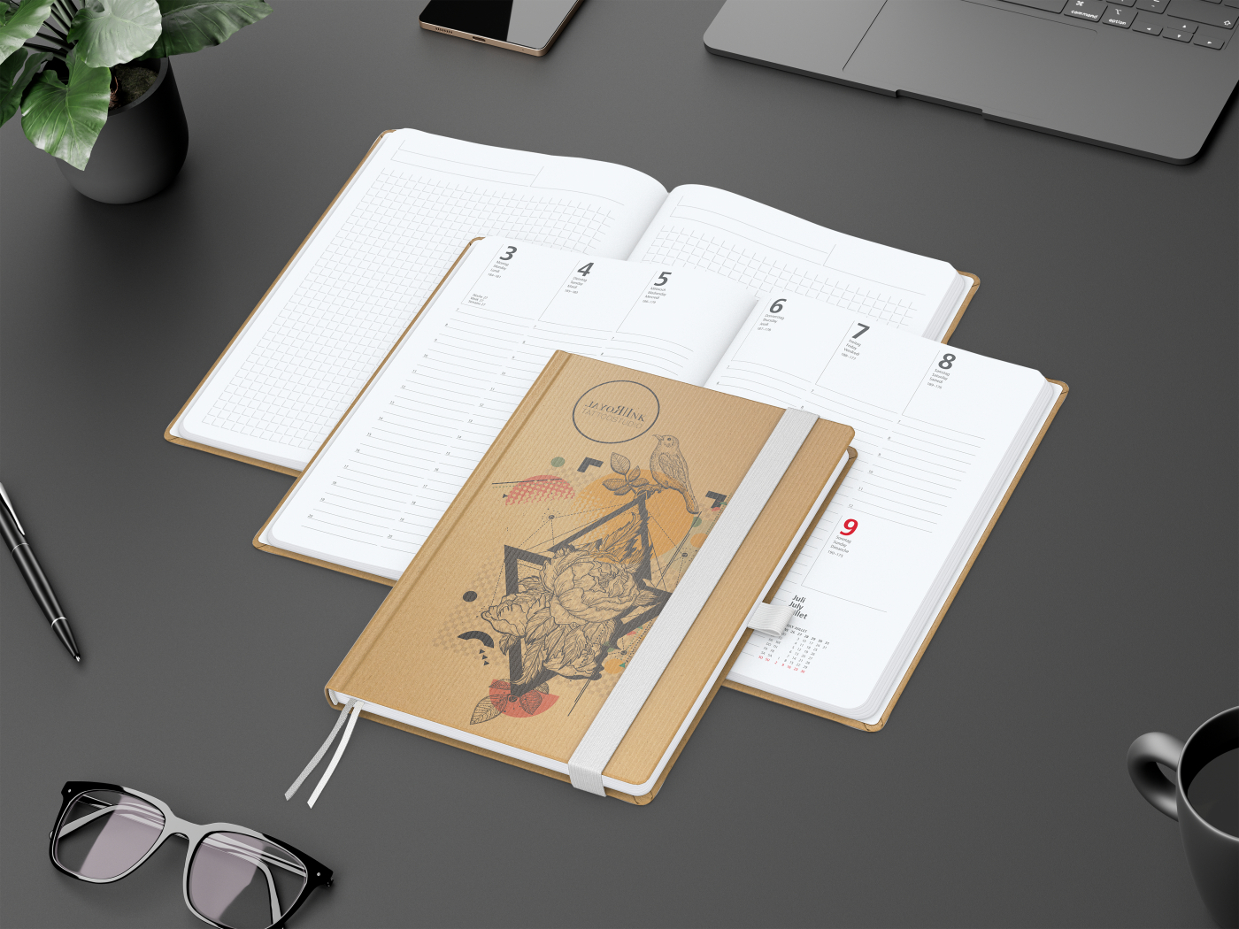 Wochenkalender vorne + Notizen hinten Match-Hybrid Papier-Hardcover
