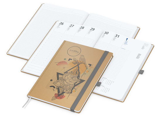 Wochenkalender vorne + Notizen hinten Match-Hybrid Papier-Hardcover, DIN A4, Einband-Material Naturpapier braun