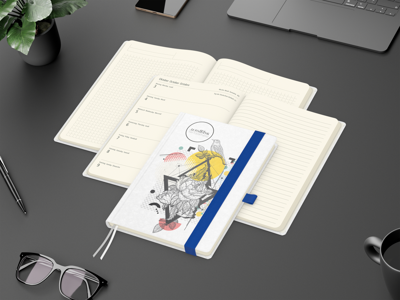 Wochenkalender links + Notizen rechts Match-Hybrid Papier-Hardcover A5