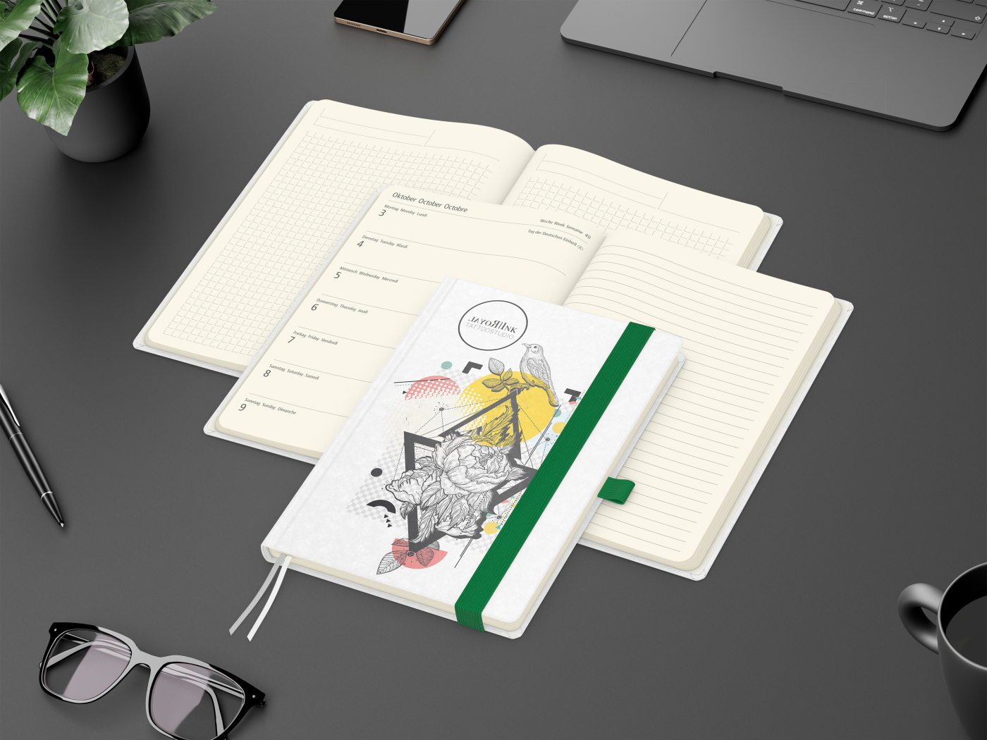 Wochenkalender links + Notizen rechts Match-Hybrid Papier-Hardcover A5