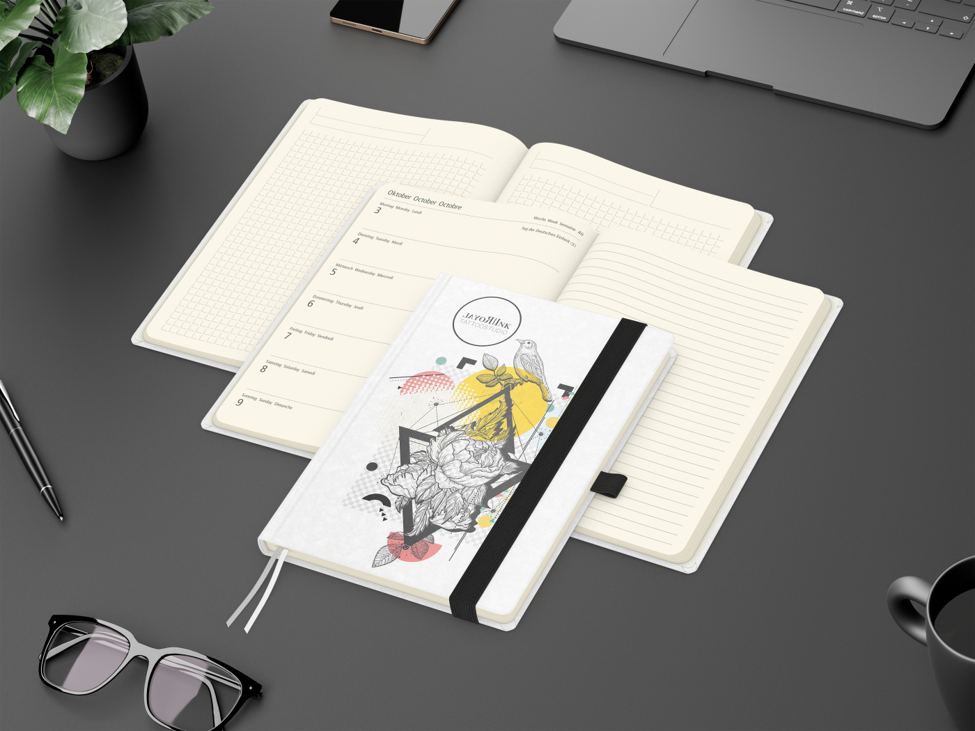 Wochenkalender links + Notizen rechts Match-Hybrid Papier-Hardcover A5