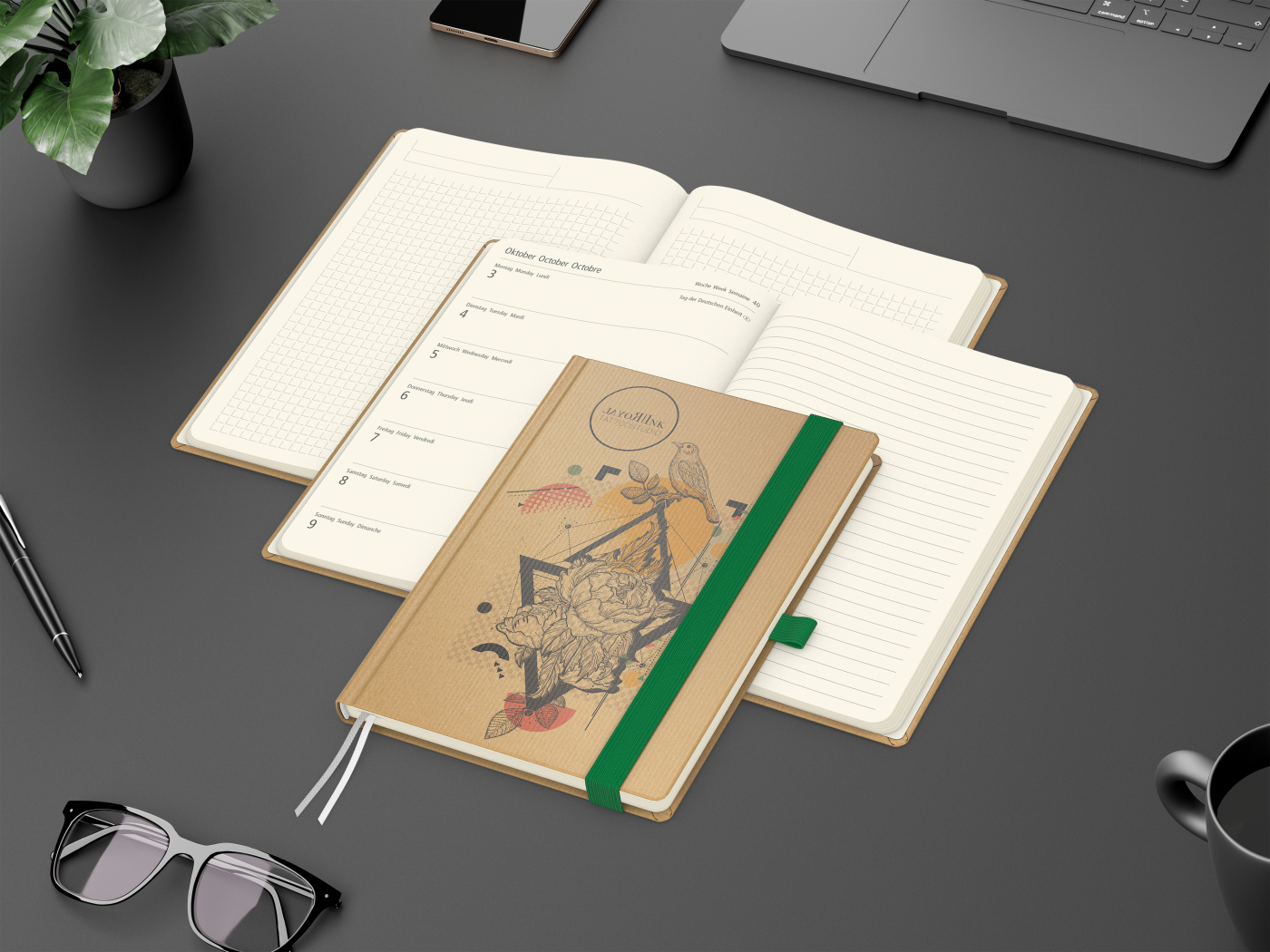 Wochenkalender links + Notizen rechts Match-Hybrid Papier-Hardcover A5