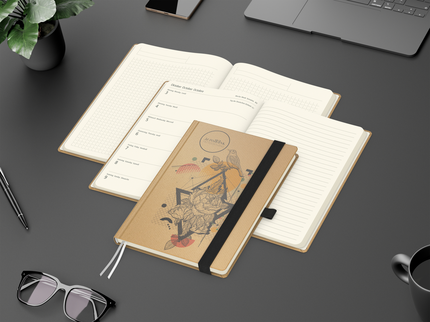 Wochenkalender links + Notizen rechts Match-Hybrid Papier-Hardcover A5