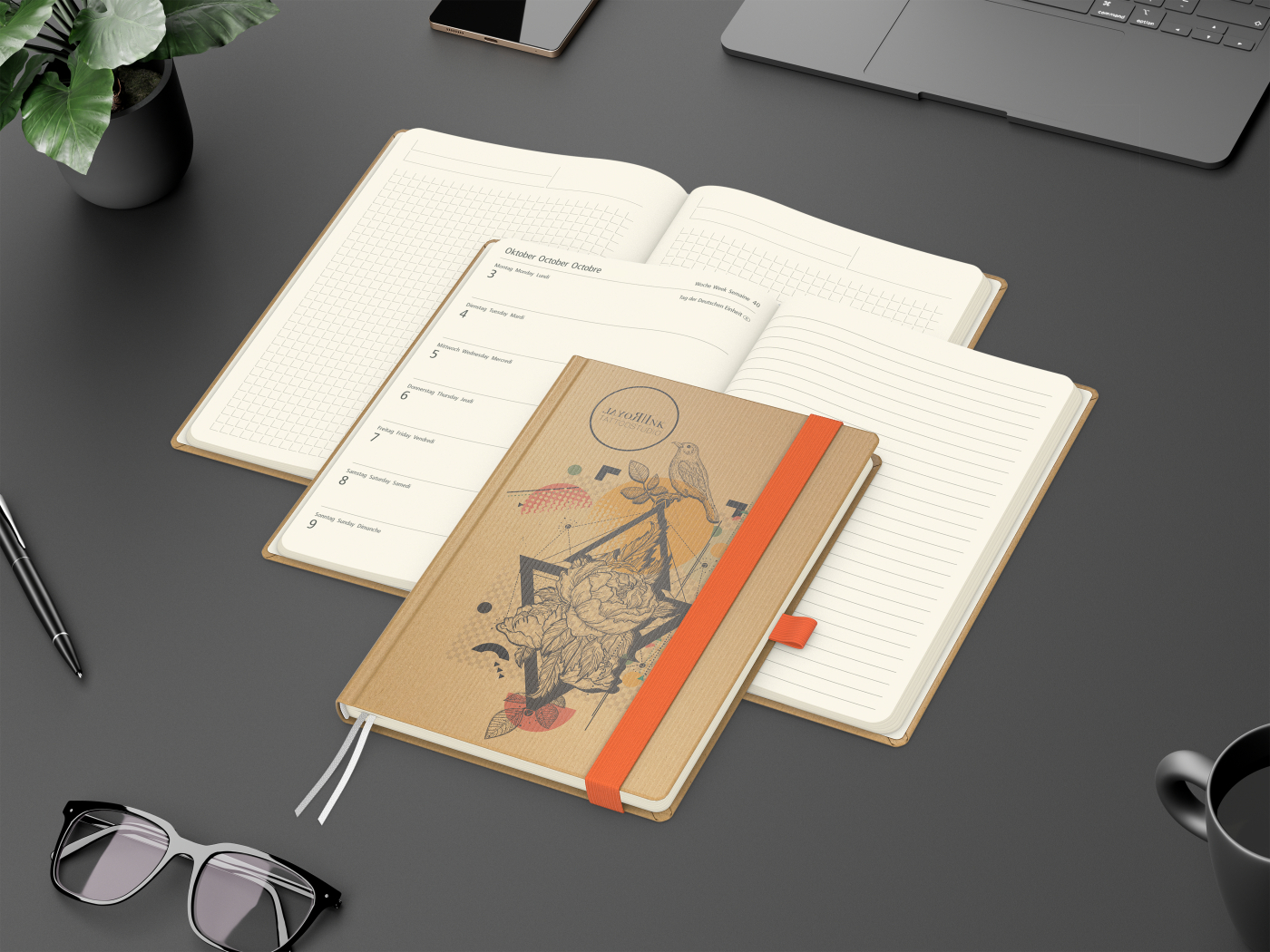 Wochenkalender links + Notizen rechts Match-Hybrid Papier-Hardcover A5
