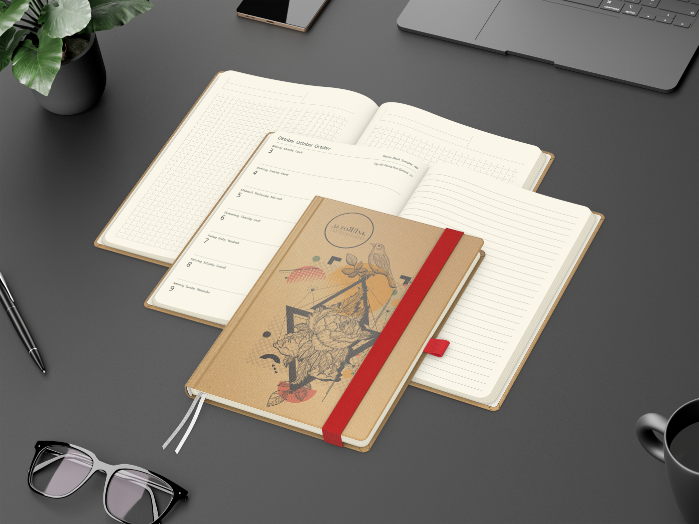 Wochenkalender links + Notizen rechts Match-Hybrid Papier-Hardcover A5