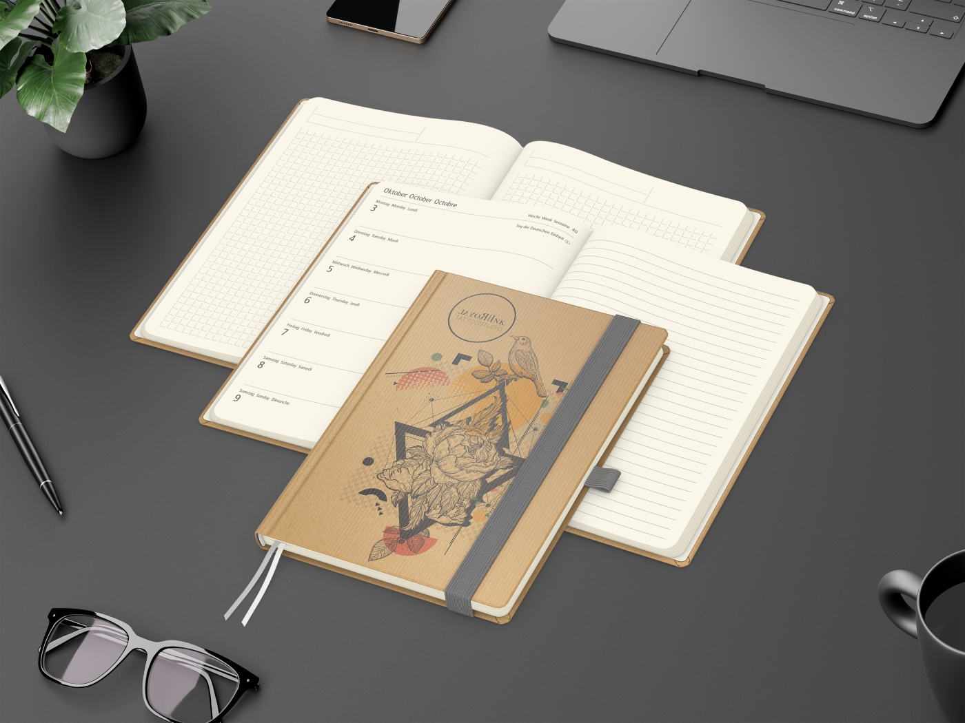 Wochenkalender links + Notizen rechts Match-Hybrid Papier-Hardcover A5