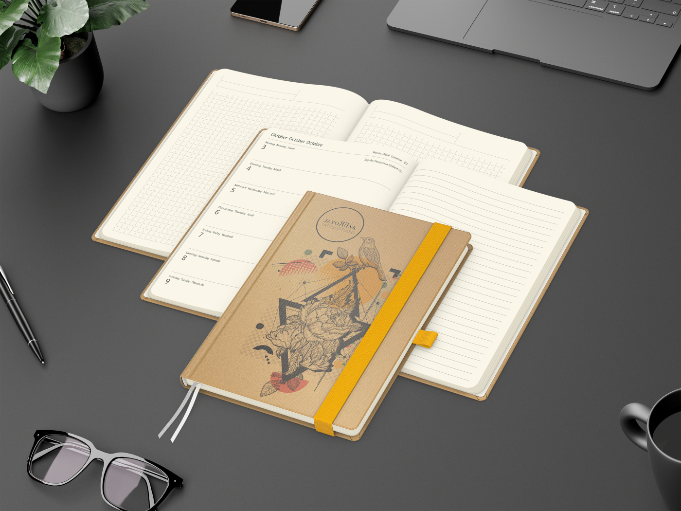 Wochenkalender links + Notizen rechts Match-Hybrid Papier-Hardcover A5
