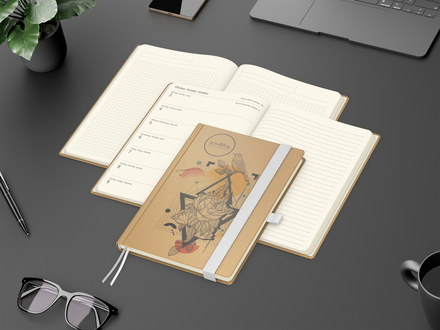 Wochenkalender links + Notizen rechts Match-Hybrid Papier-Hardcover A5