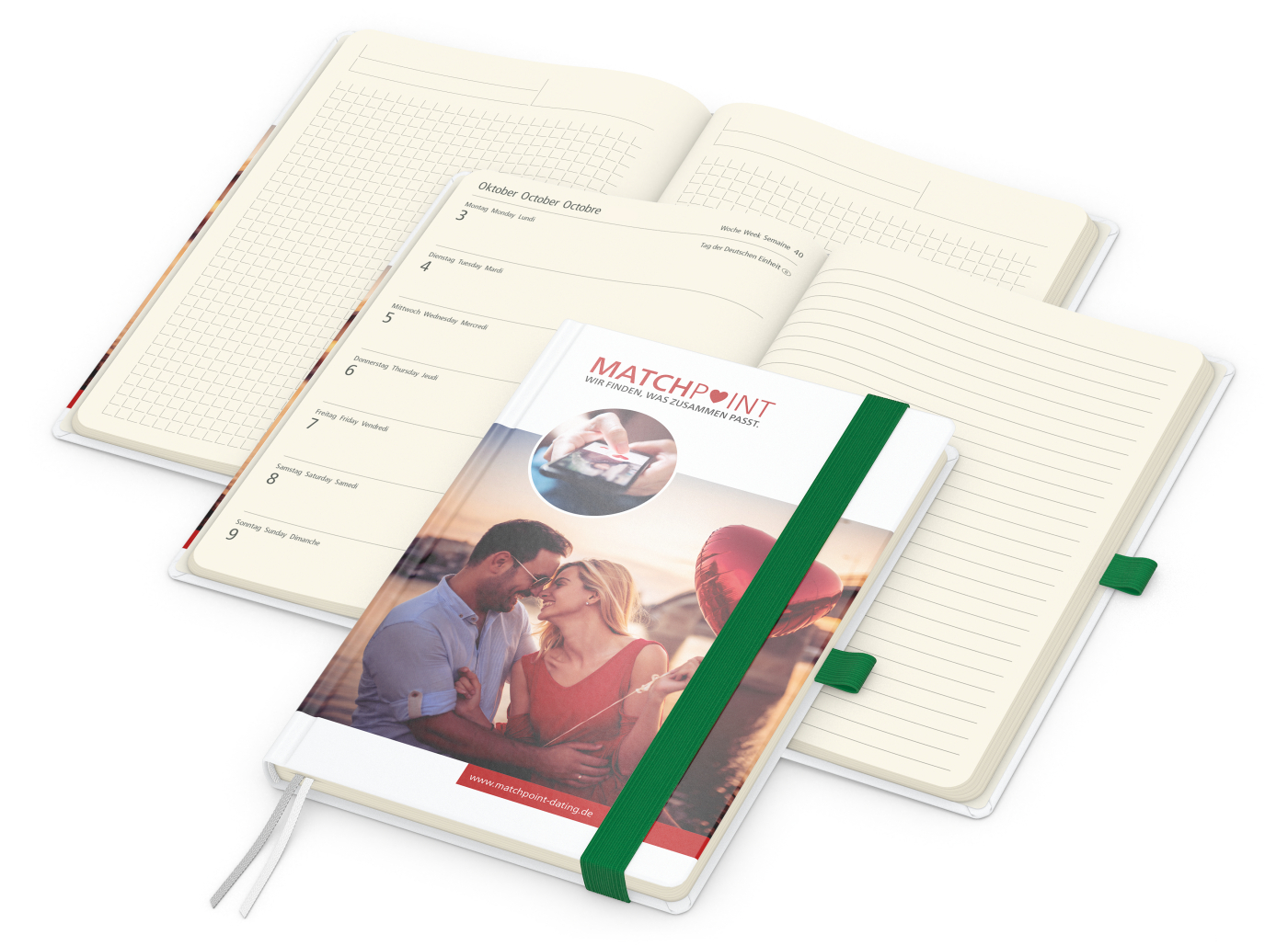 Wochenkalender links + Notizen rechts Match-Hybrid Papier-Hardcover A5